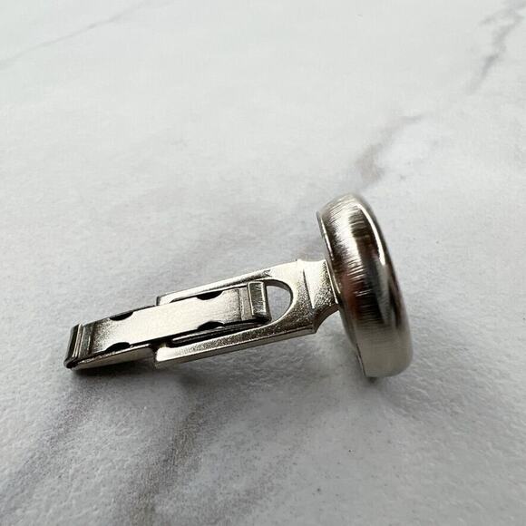 Vintage Silver Tone and Black Round Single Cufflink - Picture 5 of 5